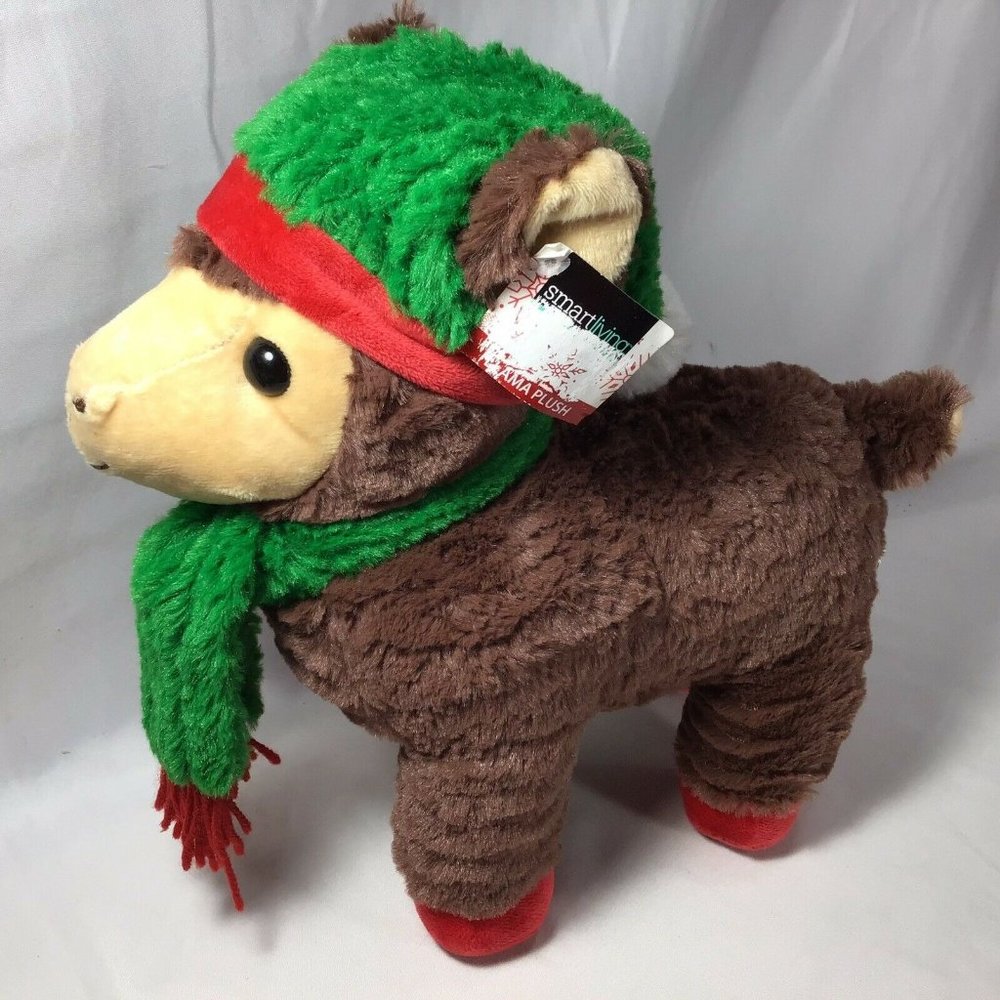 Goffa Brown Llama Alpaca Christmas 11" Plush Stocking Cap Scarf Tag